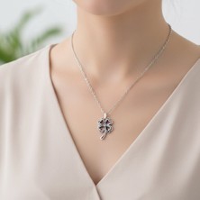 Alooya Şanslı Dört Yapraklı Yonca Gümüş Kaplama Düz Zincir Kolye
