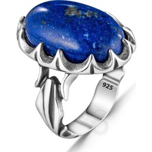 Modasilvers 925 Ayar Gümüş Oval Doğal Lapis Lazuli Taşlı Erkek Yüzük