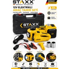 Staxx Power 12V Elektrikli Kriko Seti 5 Ton Kompresör 480NM Somun Sökme Makinesi LED Fenerli Full Araç Tamir Set