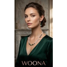 Woona Kanada Yeşim Taşı & Aytaşı & Turmalintaşı  Premium Aa Kalite Doğal Taş El Yapımı Kolye Küpe Set