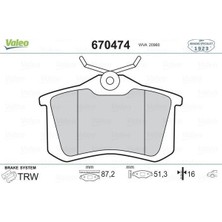 Valeo 670474 - Arka Balata Fluence-Megane II-III-P207-P308-P307-PARTNER-BERLINGO-C2-C3-C4-CROSSLAND- Bora-Passat 97 Golf