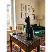 Mısır Kedisi Dekoratif Figür - Modern Ev Aksesuarı Salon Hediyelik Biblo - Mat Siyah 24CM