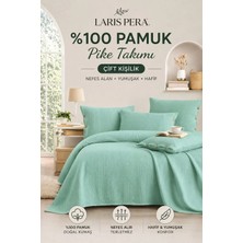 Larispera %100 Pamuk Çift Kişilik Pike Yatak Örtüsü Takımı Bordürlü +2 Düğmeli Yastık KILIFI(50X70) yeşil