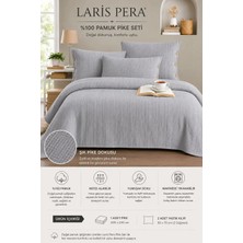 Larispera %100 Pamuk Çift Kişilik Pike Yatak Örtüsü Takımı Bordürlü +2 Düğmeli Yastık KILIFI(50X70) Antrasit gri