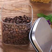 450 ml Metal Kapaklı Borosilikat Cam Kavanoz, Silikon Contalı Kuru Gıda Saklama Kabı, Kahve Çay Baharat Kuruyemiş Için Şeffaf Cam Erzak Kabı, 10 x 10 x 10 Cm, 1 Adet