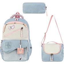Baginn 3'lü Ilkokul Çantası 40*30 cm Beslenme Çantası Kalem Kutusu Ortopedik Kız Çocuk Ilk Okul Çantası