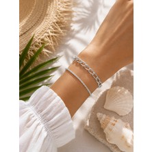 Adata Jewelry Çelik Ezme Zincir Burgu Zincir Kadın / Erkek 2li Kombin Bileklik Uzatma Zincirli Gold / Gümüş Renk
