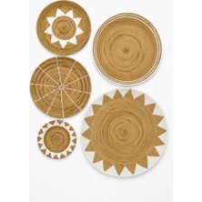 Naturel Dekor Rattan 5\'li Dekoratif Duvar Tabağı, Duvar Dekoru, Duvar Dekorasyon, Duvar Süsü, Iskandinav, Modern, Bohem