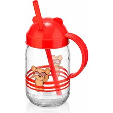 Genchome Homeware Çocuk Cam Pipetli Bardak 380 cc Kulplu Ayıcıklı Cam Su Bardağı Bpa Free Meyve Suyu Süt Içecek Bardağı