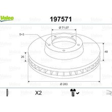 Valeo 197571 - Ön Fren Aynası Astra L 21 Combo E 18 Berlıngo 18 C4 13 Partner 18 308 Iı-Iıı 13 Rıfter 18 283×48X5DL Hava