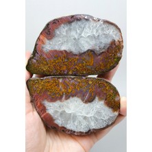 Healcrystal Karadeniz Püskül Akik Çifti - Canlı Yanmış Turuncu ve Hardal Sarısı Yosun Akik