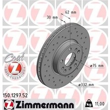 Zimmermann Zımmermann 150.1297.52 - Fren Dıskı On Havalı Bmw X3 E83 X5 E53 Delikli