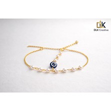 DLK Creative Nazar Boncuklu Inci Detaylı 316L Cerrahi Çelik Kolye – Altın Renk