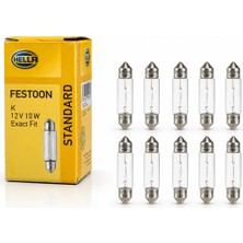 Hella 41MM Sofit Ampul 12V 10W Tavan Plaka Bagaj Aydınlatma 10'lu Paket