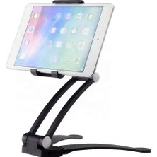 NY Home 2-In-1 Fonksiyonlu 5.1-12 Inch Tablet-Telefon Tutacağı Mutfak Masaüstü Dolap Duvar Montaj Tutucu Standı Siyah
