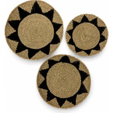 Naturel Dekor Rattan 3'lü Siyah Detay Dekoratif Duvar Tabağı, Duvar Dekoru, Duvar Dekorasyon, Duvar Süsü, İskandinav, Modern, Bohem