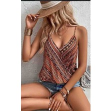 Trendol Fashion Life Kadın Ip Askılı V Yakalı Desenli Süprem Bluz
