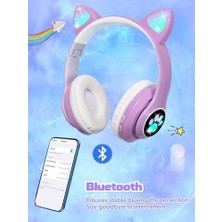 NY Home Kedili Patili A Kaliteli Kulaküstü Bluetooth Kulaklık Cat Kadın Kız Yetişkin Mikrofonlu Işıklı Kablosuz Kulaklık + Aux Hediye