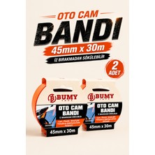 Bumy 2 Adet Tape Oto Cam Bandı 45 mm x 30 M Iz Bırakmadan Sökülebilir Güçlü Yapışkanlı Sabitleme Bandı
