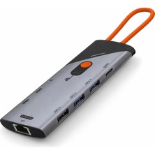 Dinç Store 44 Type-C Hub HDMI Dp Pd Lan Kart Okuyucu 9 Port Gri HDX7878