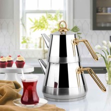 Empressco Çelik Çaydanlık Takımı, Mini Altın Kulp, Şık ve Dayanıklı Tasarım