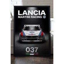 Duvarda Lancia Rally 037 Siyah Ahşap Çerçeveli Poster, Dekoratif Araba Duvar Tablosu