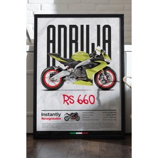 Duvarda Aprilia Rs 660 Siyah Ahşap Çerçeveli Poster, Dekoratif Motosiklet Duvar Tablosu