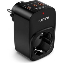 NY Home Akım Korumalı Priz, Tekli Priz, Usb’li Priz ve Type-C Priz, Priz Çoklayıcı, Voltaj Korumalı Priz, 16A 3680W Duvar Tipi (Siyah)