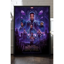 Duvarda Black Panther Siyah Ahşap Çerçeveli Poster, Dekoratif Film Duvar Tablosu