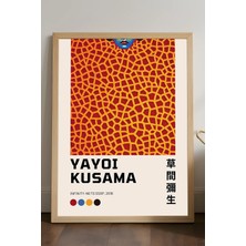 Duvarda Yayoi Kusama Doğal Ahşap Çerçeveli Poster, Dekoratif Sanatsal Duvar Tablosu