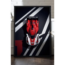 Duvarda Porsche 963 Siyah Ahşap Çerçeveli Poster, Dekoratif Araba Duvar Tablosu