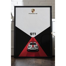 Duvarda Porsche 911 Siyah Ahşap Çerçeveli Poster, Dekoratif Araba Duvar Tablosu