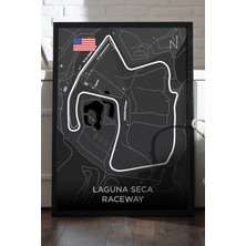 Duvarda Laguna Seca Pist Haritası Siyah Ahşap Çerçeveli Poster, Dekoratif Harita Duvar Tablosu