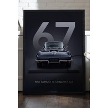 Duvarda Corvette Stingray 427 Siyah Ahşap Çerçeveli Poster, Dekoratif Araba Duvar Tablosu