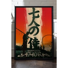 Duvarda Seven Samurai Siyah Ahşap Çerçeveli Poster, Dekoratif Film Duvar Tablosu