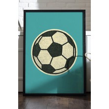 Duvarda Futbol Topu Siyah Ahşap Çerçeveli Poster, Dekoratif Spor Duvar Tablosu