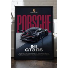 Duvarda Porsche 911 Gt3 Rs Siyah Ahşap Çerçeveli Poster, Dekoratif Araba Duvar Tablosu