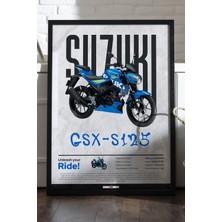 Duvarda Suzuki Gsx-S 125 Siyah Ahşap Çerçeveli Poster, Dekoratif Motosiklet Duvar Tablosu