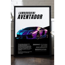 Duvarda Lamborghini Aventador Siyah Ahşap Çerçeveli Poster, Dekoratif Araba Duvar Tablosu
