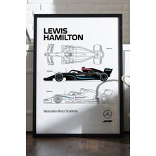 Duvarda Lewis Hamilton Siyah Ahşap Çerçeveli Poster, Dekoratif Formula 1 Duvar Tablosu