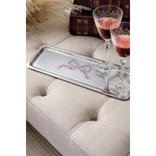 NY Home Fiyonk Desenli Dikdörtgen Paslanmaz Çelik Kahve Çay Söz Nişan Sunum ve Dekoratif Tepsi
