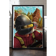 Duvarda Pubg Siyah Ahşap Çerçeveli Poster, Dekoratif Oyun Duvar Tablosu
