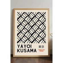 Duvarda Yayoi Kusama Doğal Ahşap Çerçeveli Poster, Dekoratif Sanatsal Duvar Tablosu