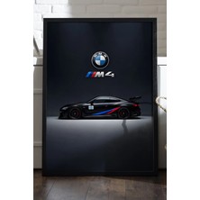 Duvarda Bmw M4 Araba Siyah Ahşap Çerçeveli Poster, Dekoratif Duvar Tablosu