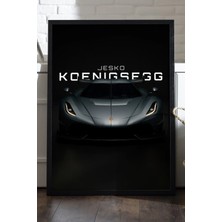 Duvarda Koenigsegg Jesko Siyah Ahşap Çerçeveli Poster, Dekoratif Araba Duvar Tablosu