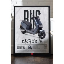 Duvarda Rks Neron x Siyah Ahşap Çerçeveli Poster, Dekoratif Motosiklet Duvar Tablosu