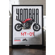 Duvarda Yamaha Mt-07 Siyah Ahşap Çerçeveli Poster, Dekoratif Motosiklet Duvar Tablosu