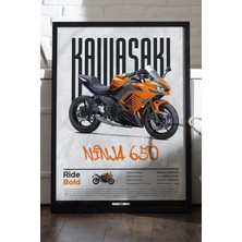 Duvarda Kawasaki Ninja 650 Siyah Ahşap Çerçeveli Poster, Dekoratif Motosiklet Duvar Tablosu