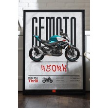 Duvarda Cfmoto 450 Nk Siyah Ahşap Çerçeveli Poster, Dekoratif Motosiklet Duvar Tablosu