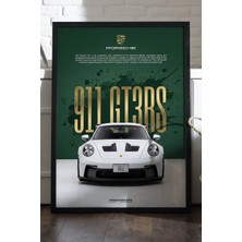 Duvarda Porsche 911 Gt3 Rs Siyah Ahşap Çerçeveli Poster, Dekoratif Araba Duvar Tablosu